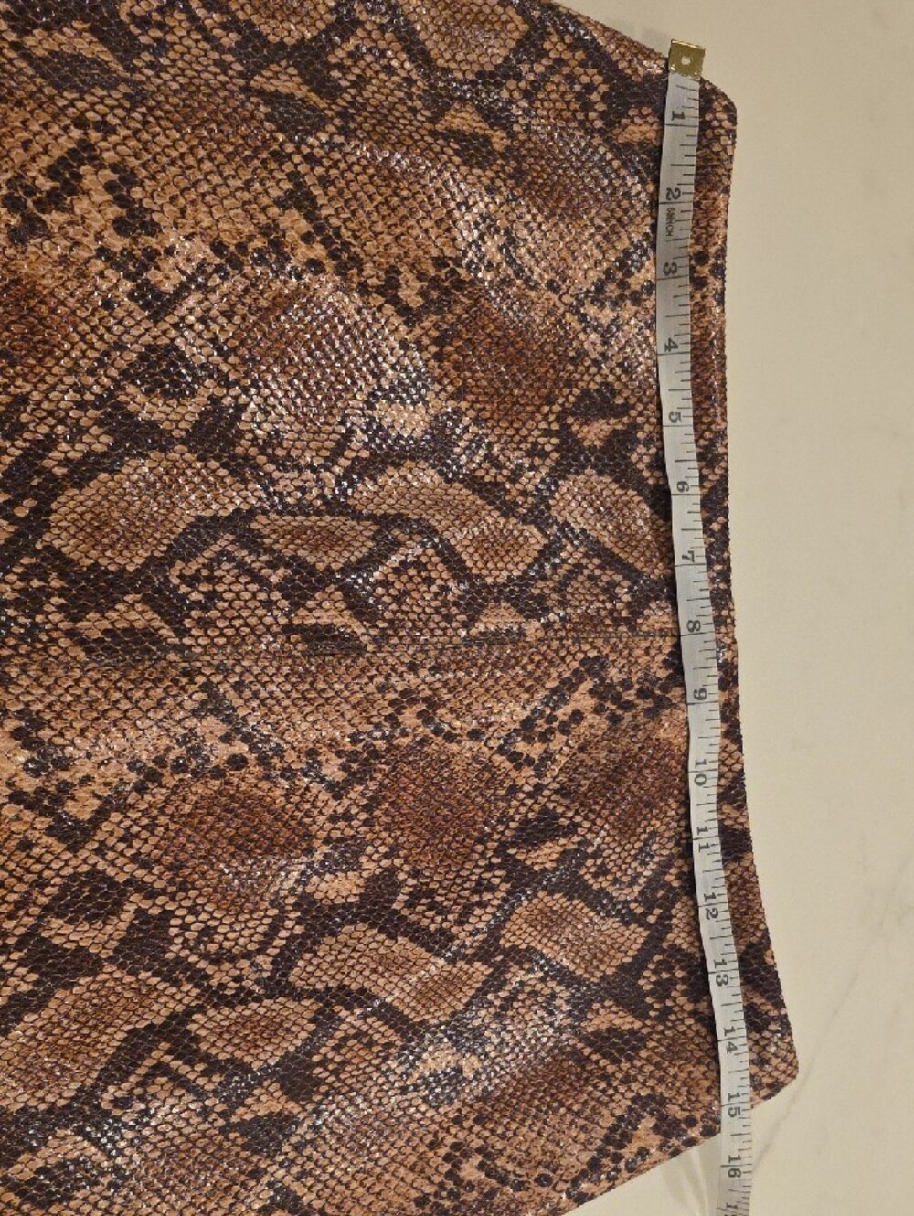 Snake Print Mini Skirt - Brown Faux Leather - Picture 12 of 12